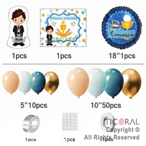 SET DE GLOBOS ARCO XL PRIMERA COMUNION CELESTE 80 UNIDADES XY-288